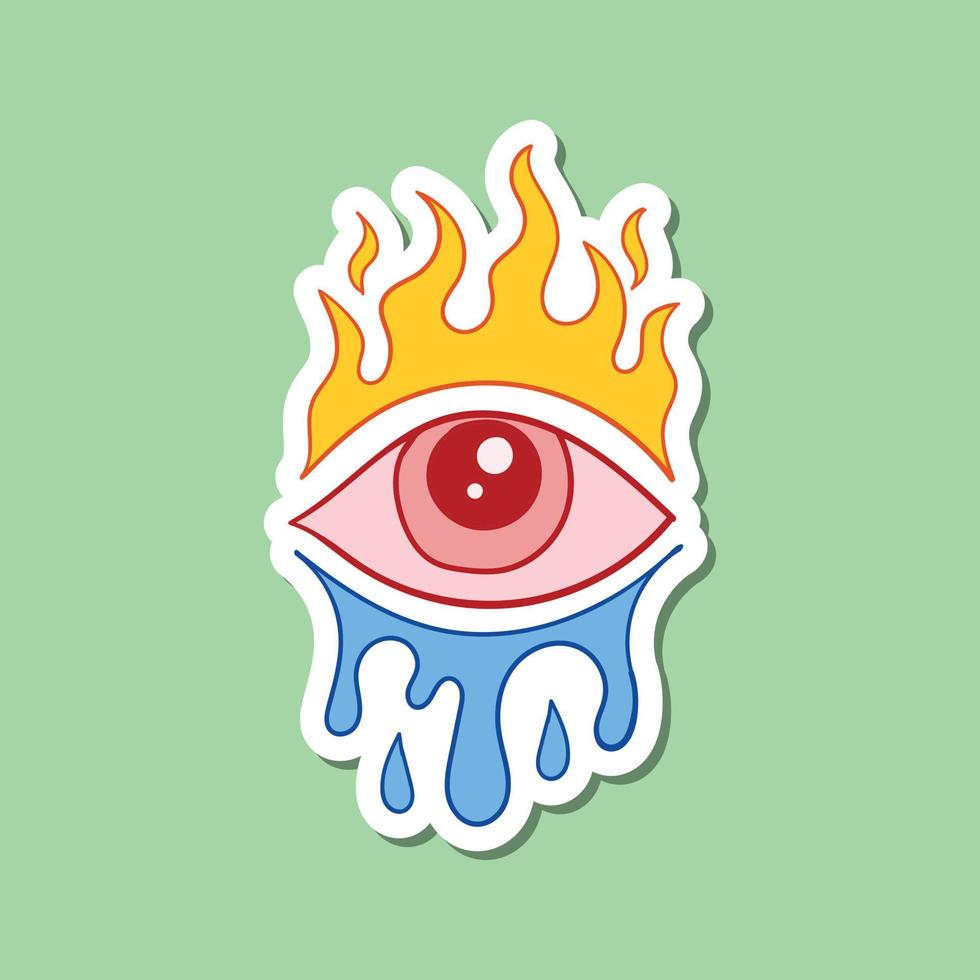 hand drawn eye with water and fire vintage doodle illustration for stickers print etc premium vector