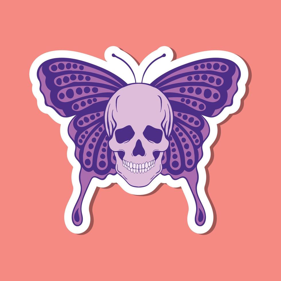 dibujado a mano púrpura calavera mariposa vintage garabato ilustración para pegatinas imprimir etc vector premium