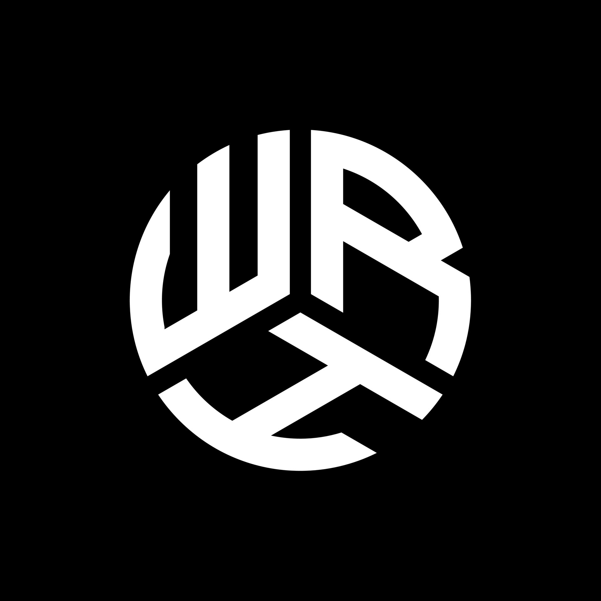 WRH letter logo design on black background. WRH creative initials