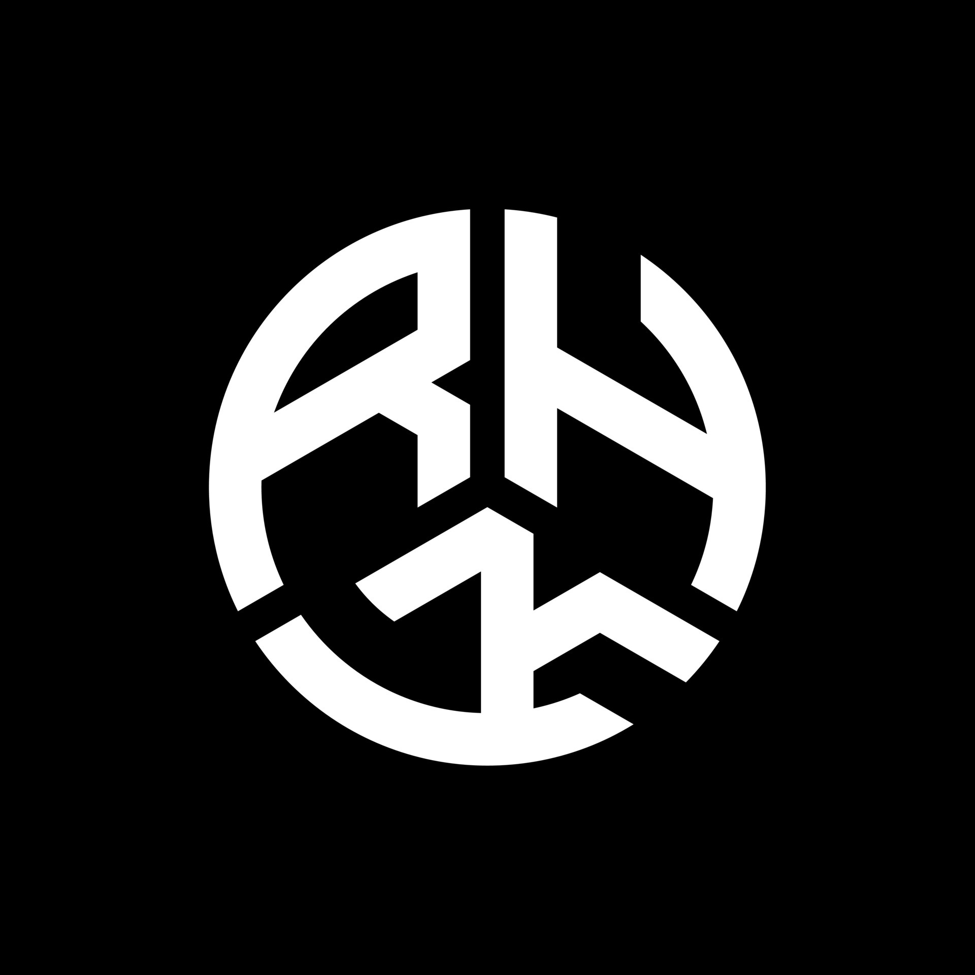RHK letter logo design on black background. RHK creative initials