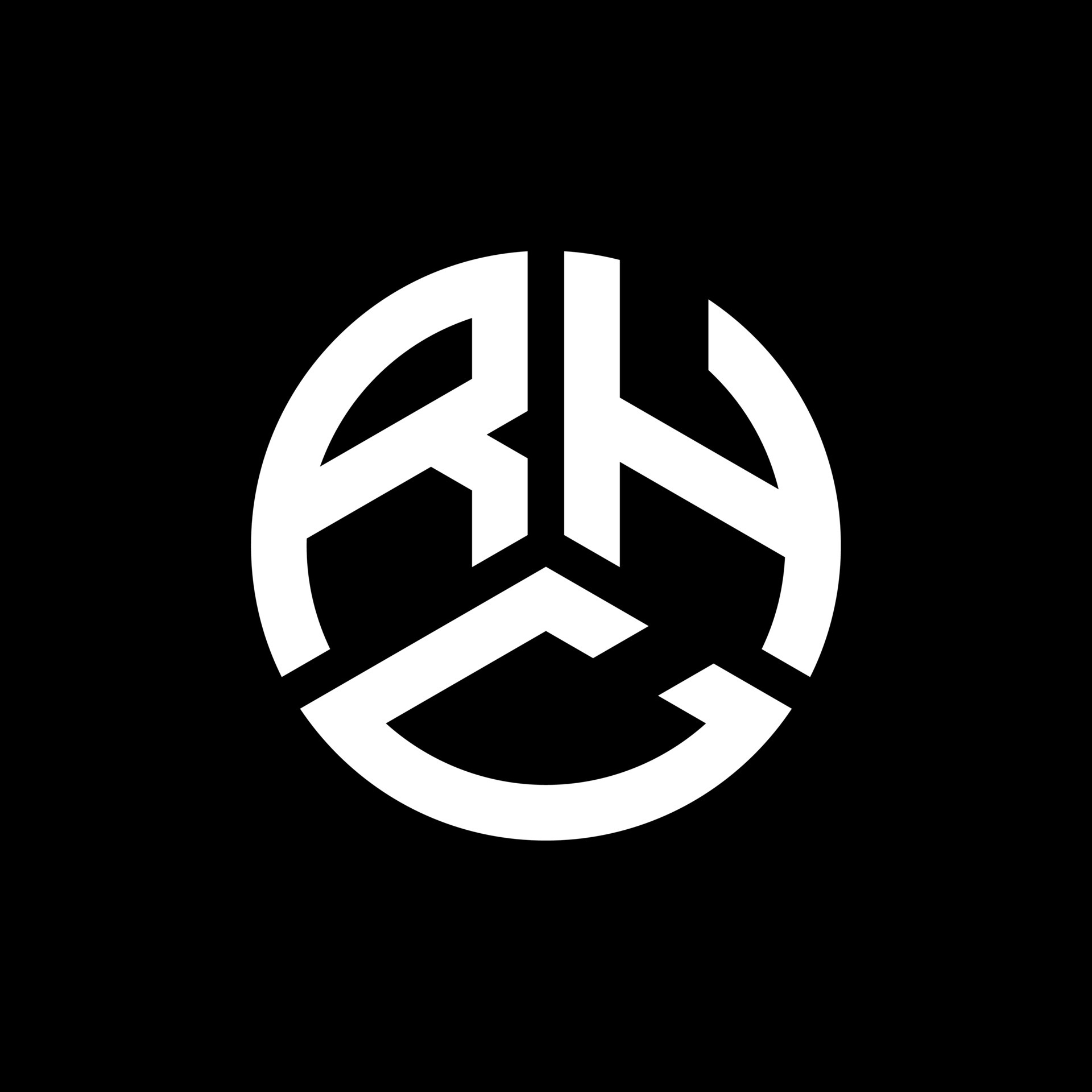 diseño de logotipo de letra rhc sobre fondo negro. concepto de logotipo