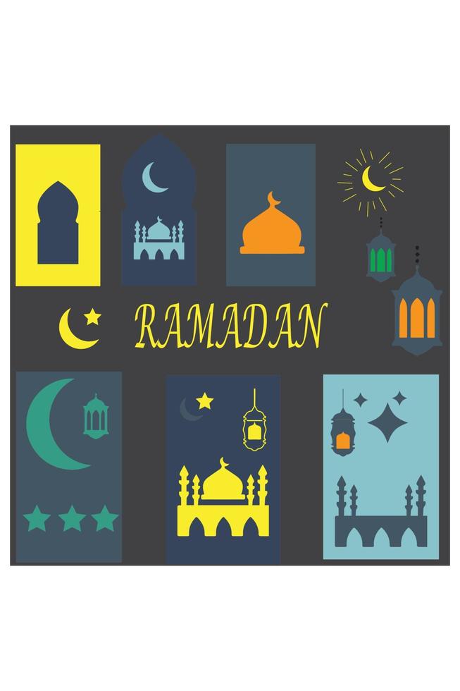 ramadan kareem conjunto de diseño de vectores con colores atractivos, mezquitas, linternas islámicas, estrellas y lunas. vector ilustración vector etiquetas pegatinas tarjetas banner carteles web set, colección