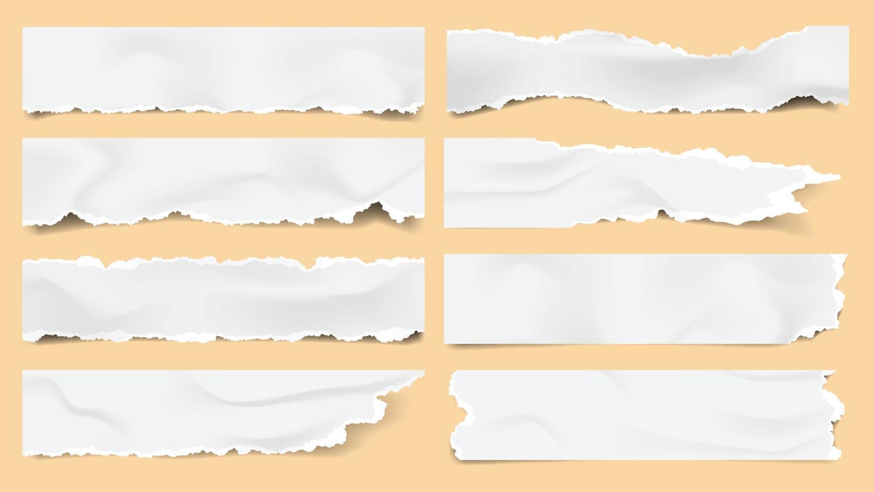 Realistic white torn ripped paper sheets collection. vector