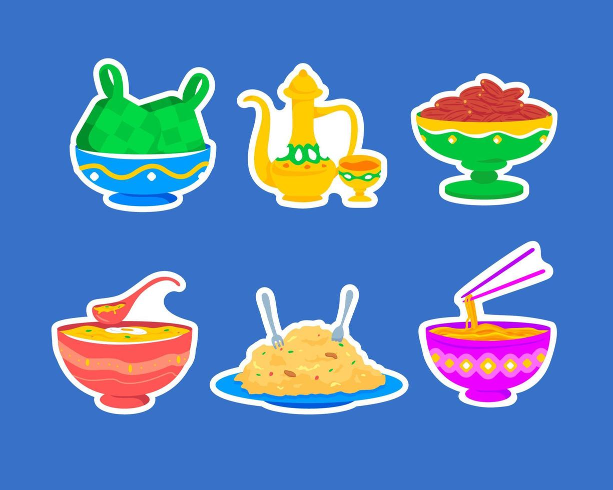 Ramadan Month Iftar Stickers Set vector