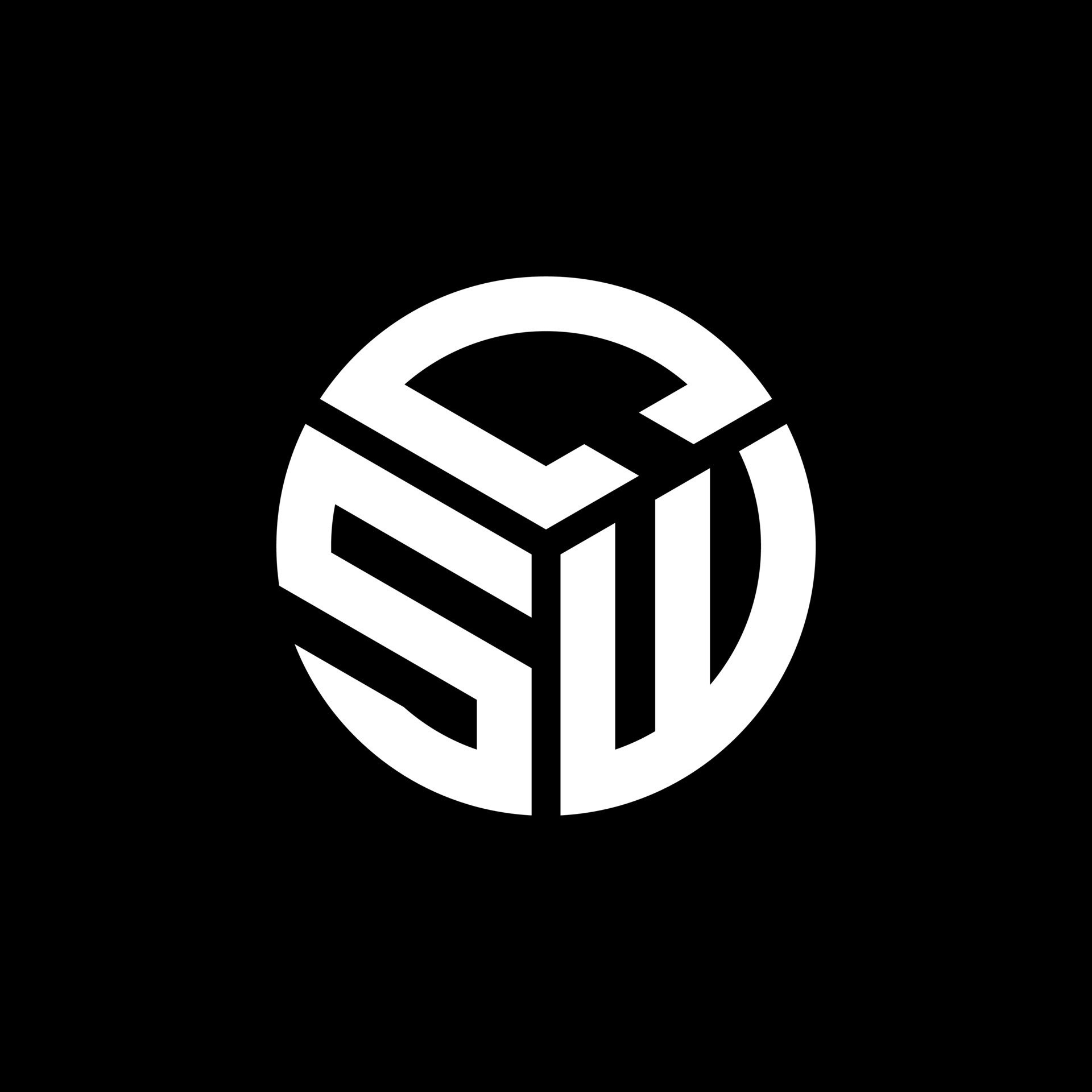 CSW letter logo design on black background. CSW creative initials