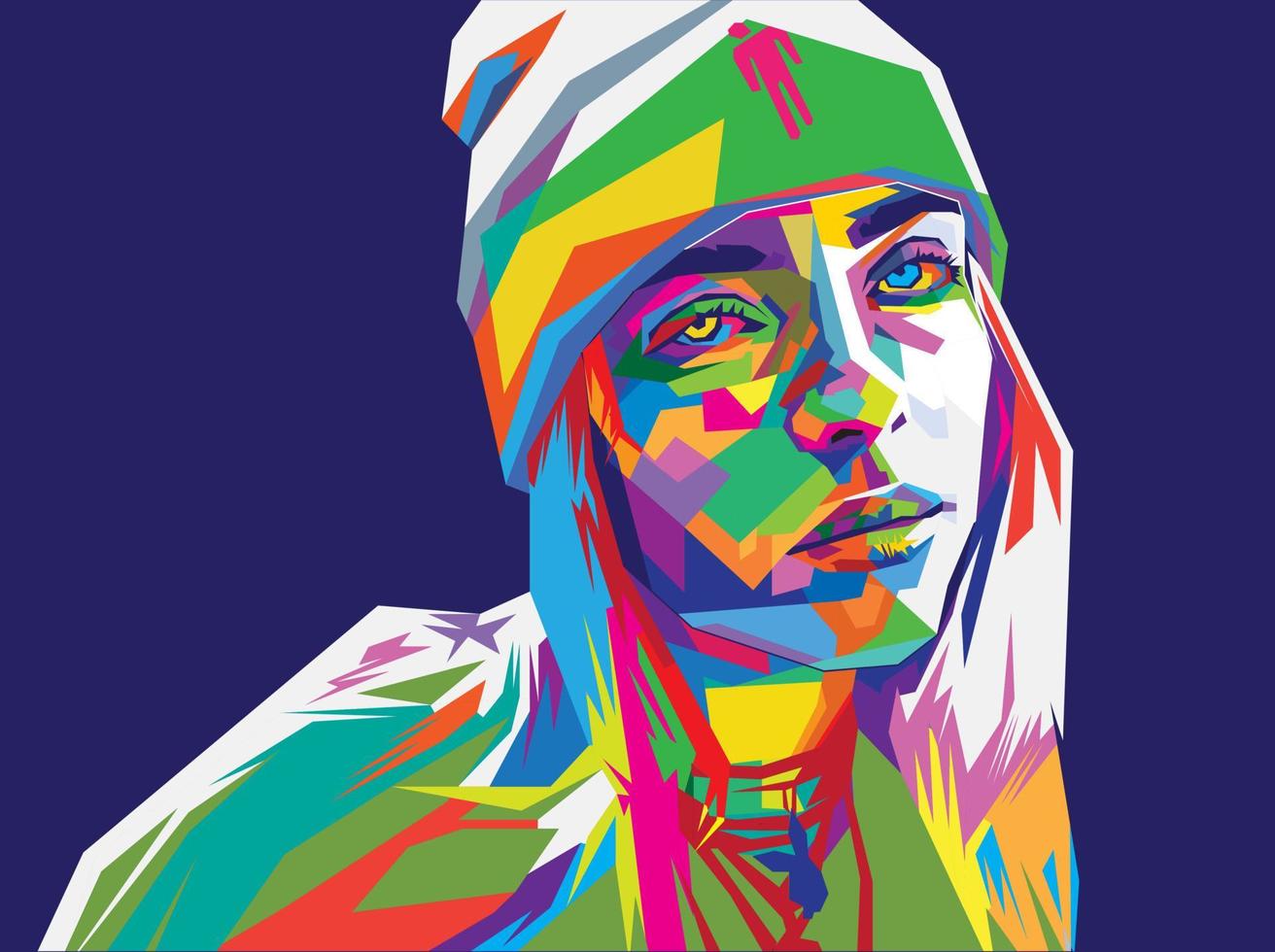 retrato de billie eillish ilustrado en estilo wpap art vector