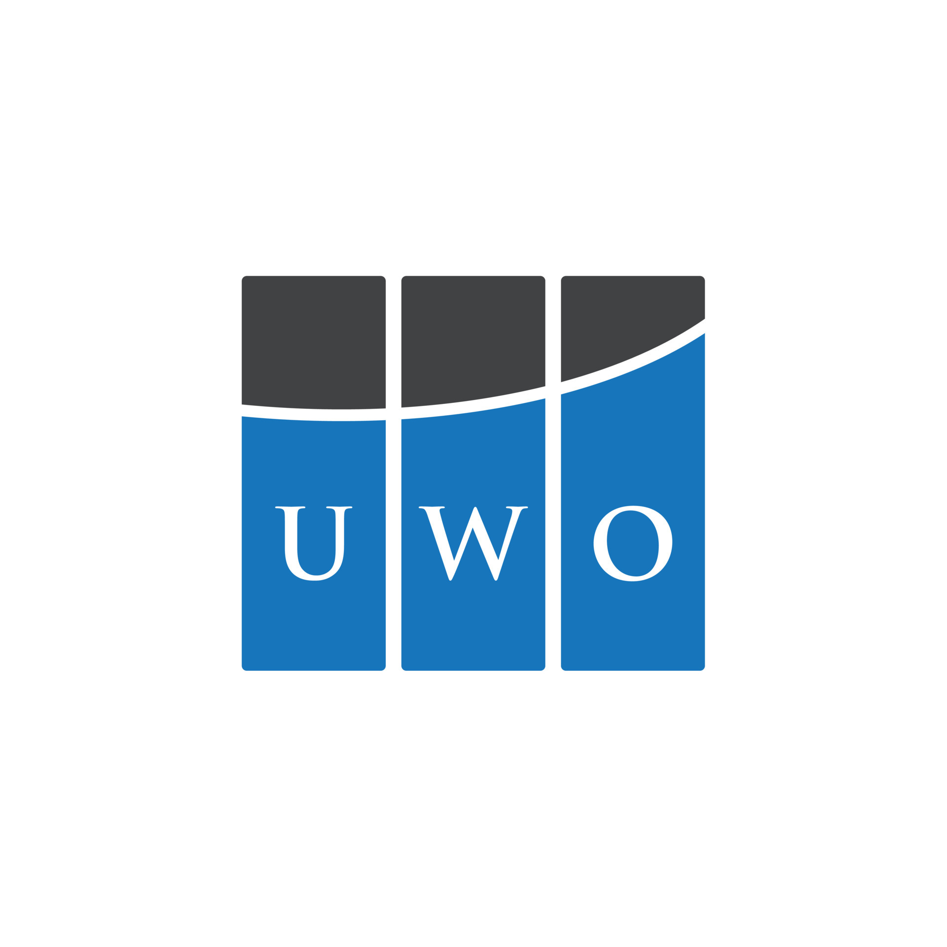 UWO letter logo design on white background. UWO creative initials