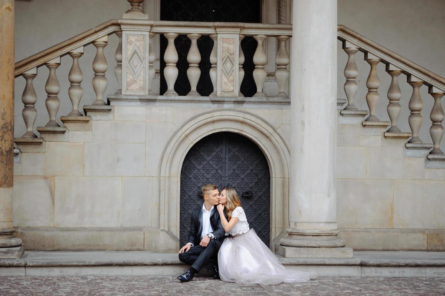 Two lovers walk along Krakow photo