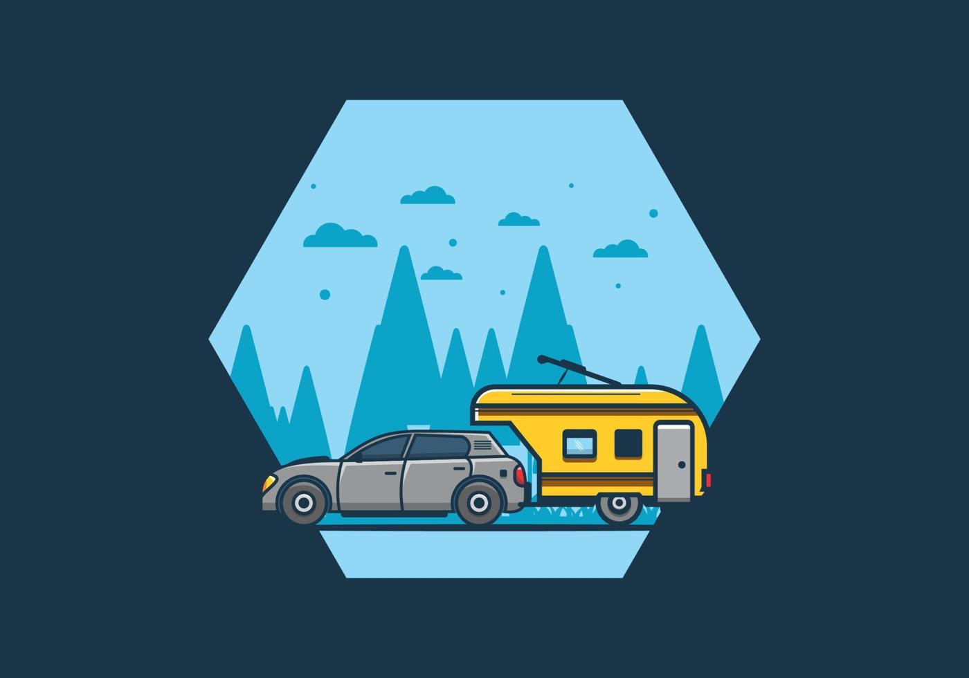 Car with additional towing box illustration vector