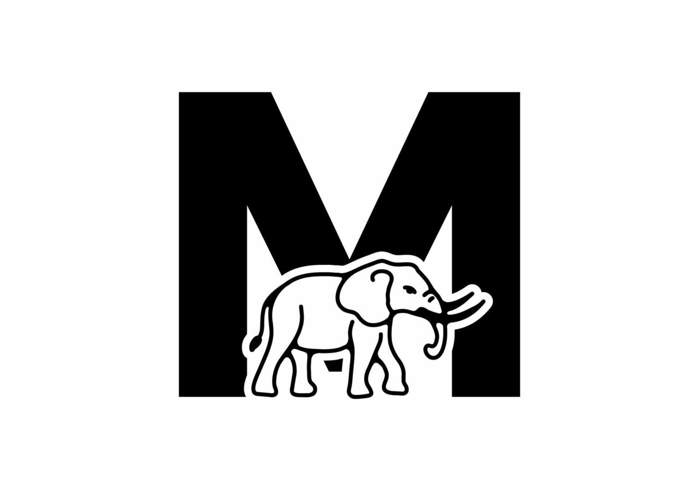 Initial letter M with elephant shape line art vector