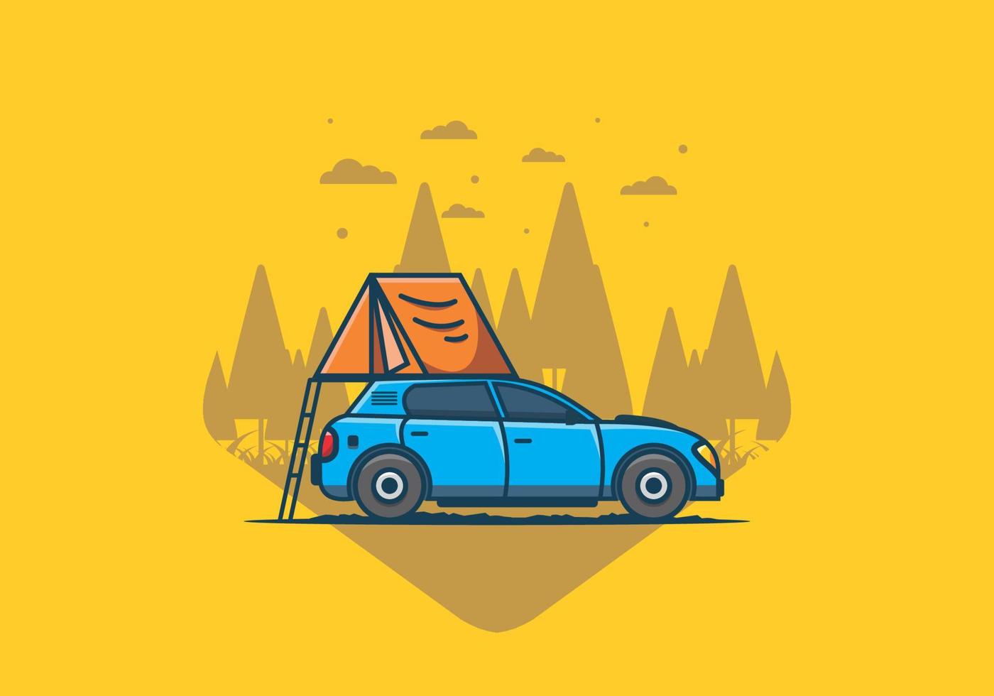 Camping with car flat illustration vector