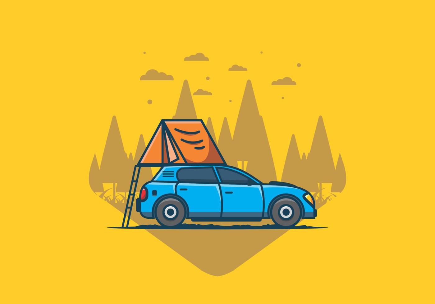 camping con coche ilustración plana vector