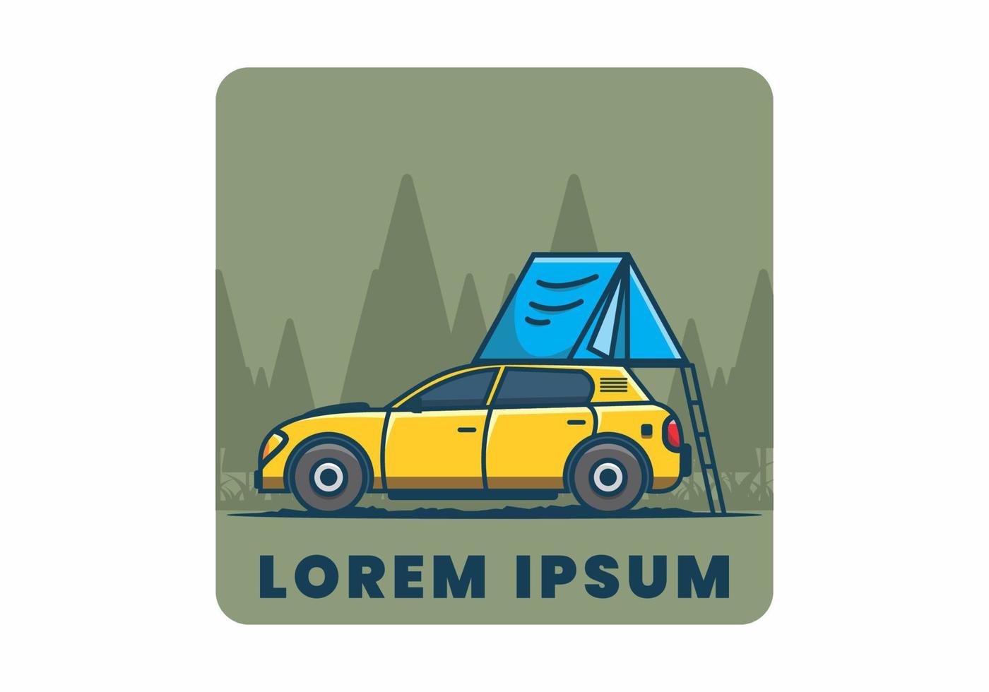 Camping with car flat illustration vector