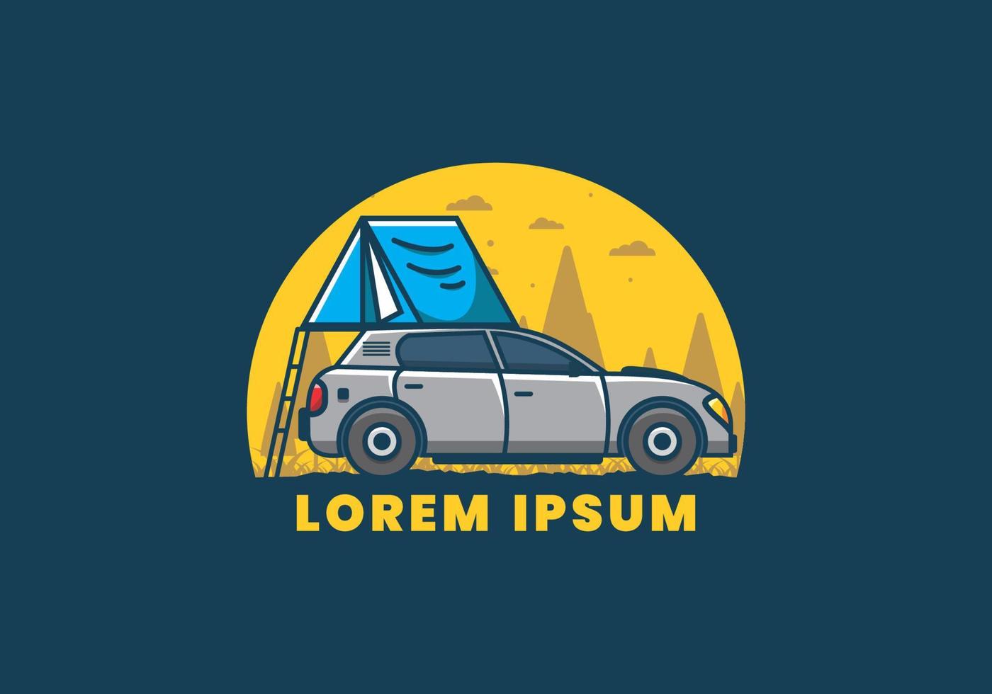 Camping with car flat illustration vector