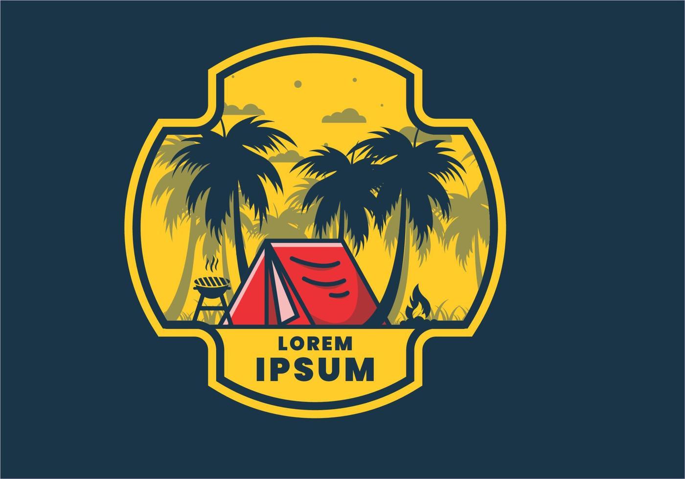 Colorful camping tent and coconut trees illustration vector
