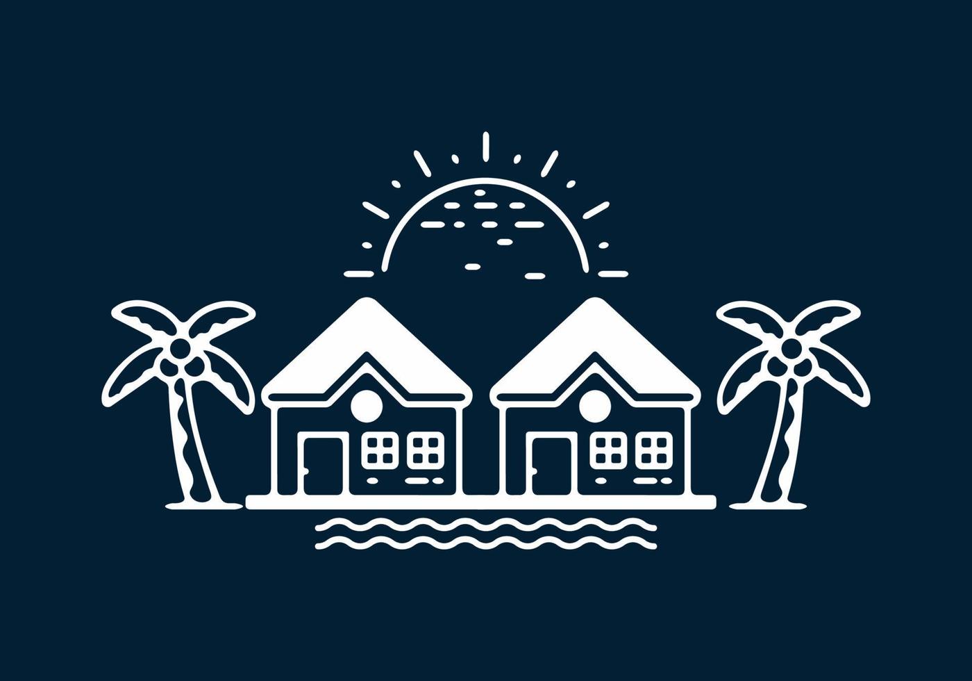 House on the beach line art illustration vector