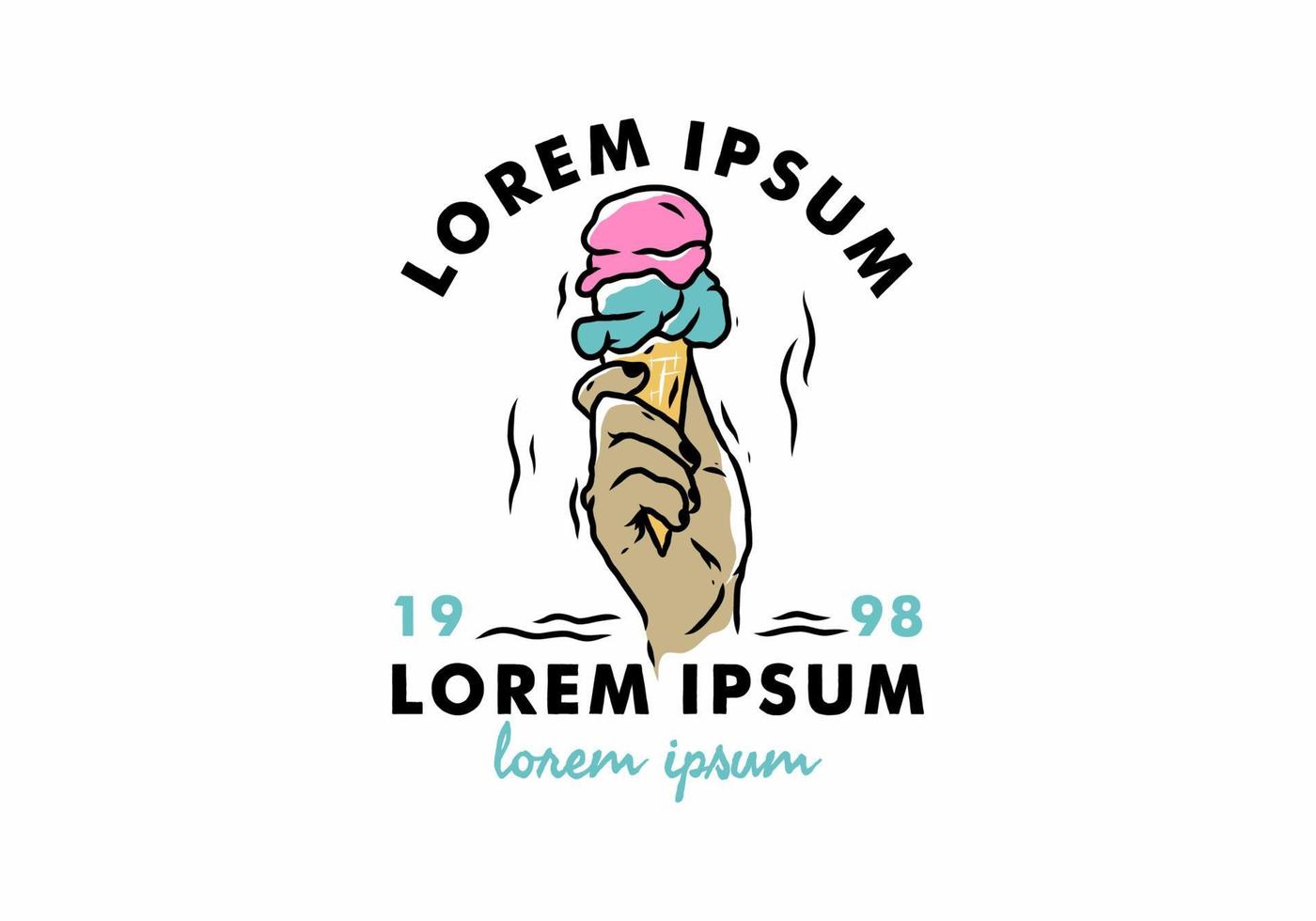 Illustration drawing of hand holding ice cream vector