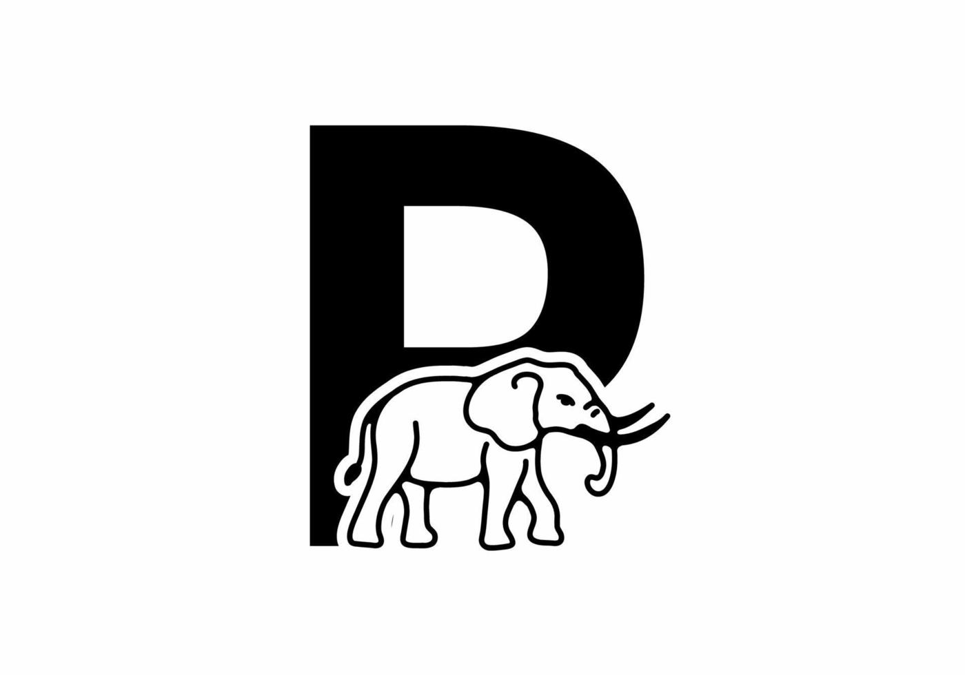 letra inicial p con arte lineal en forma de elefante vector
