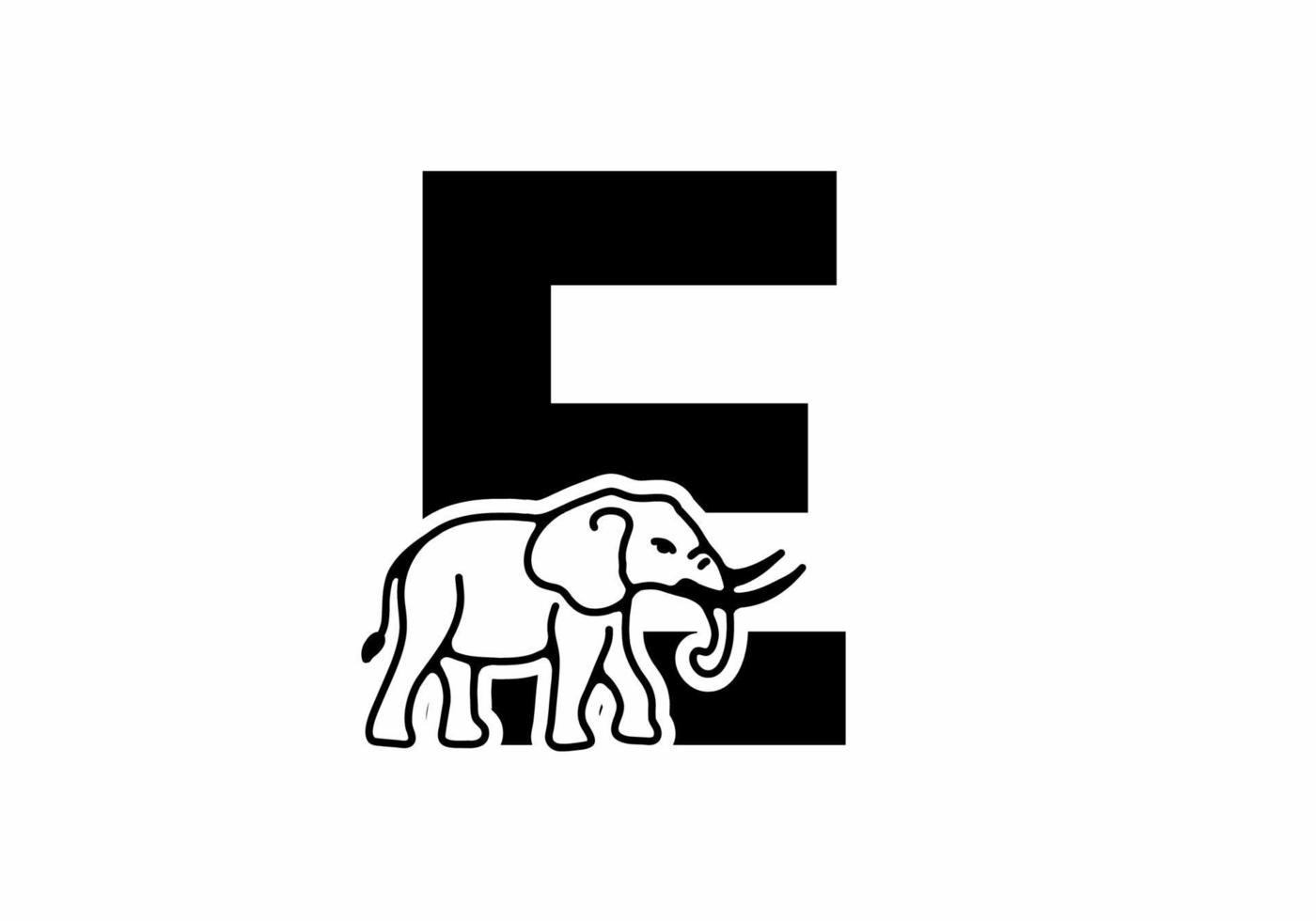 letra inicial e con arte lineal en forma de elefante vector
