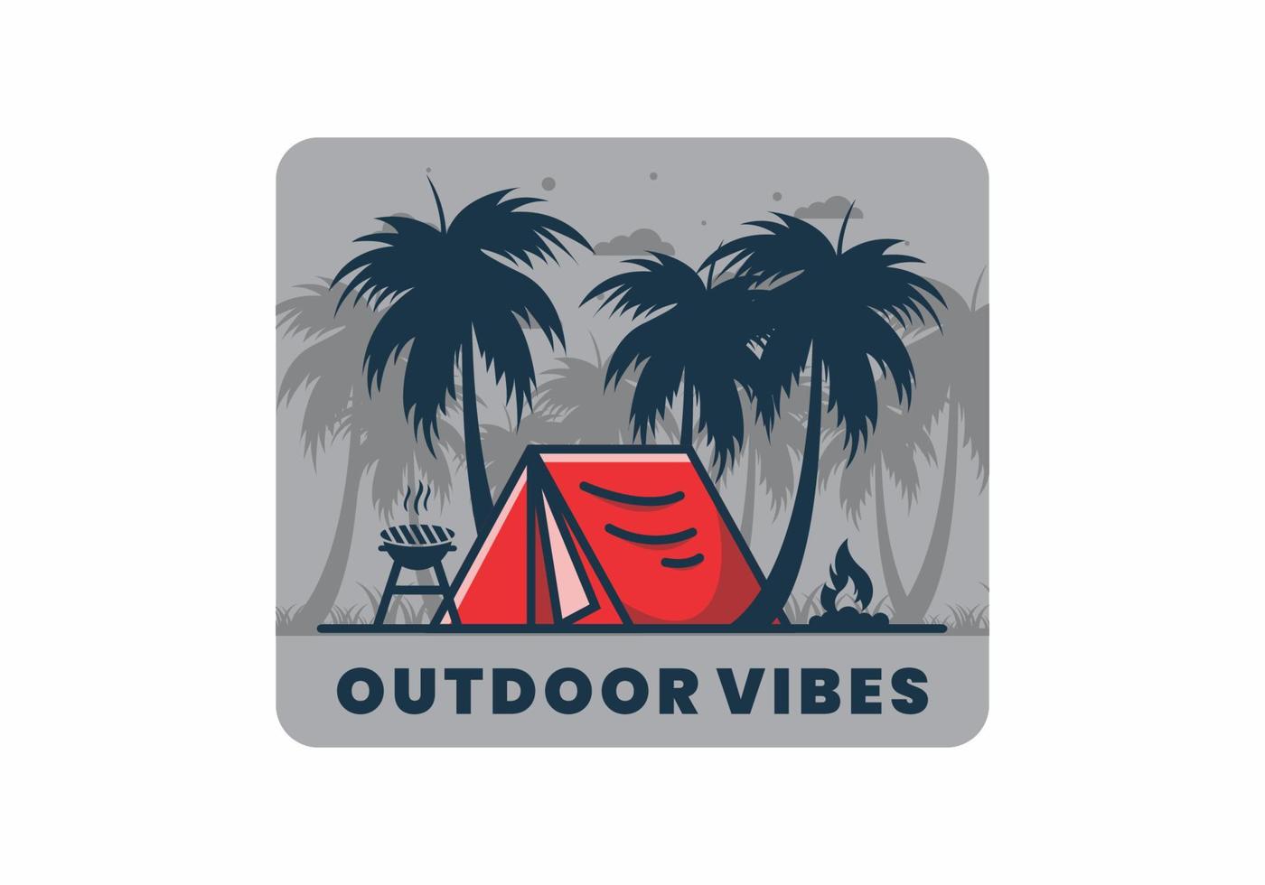 Colorful camping tent and coconut trees illustration vector