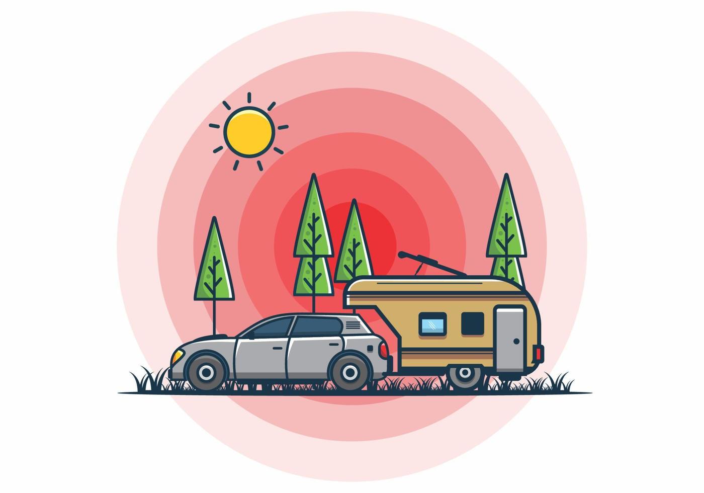 Car with additional towing box illustration vector