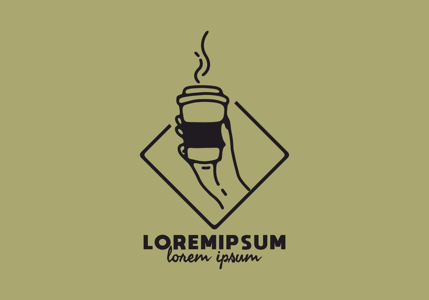 sosteniendo una taza de café con el texto de lorem ipsum vector