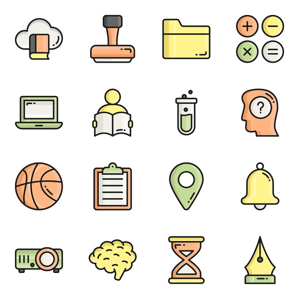 Colored line vector icons set, in flat design education, school, Collection of modern pictograms and university with elements for mobile concepts and web apps.