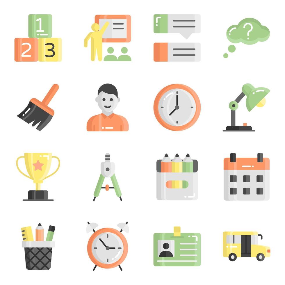 Flat vector icons set, in flat design education, school, Collection of modern pictograms and university with elements for mobile concepts and web apps.