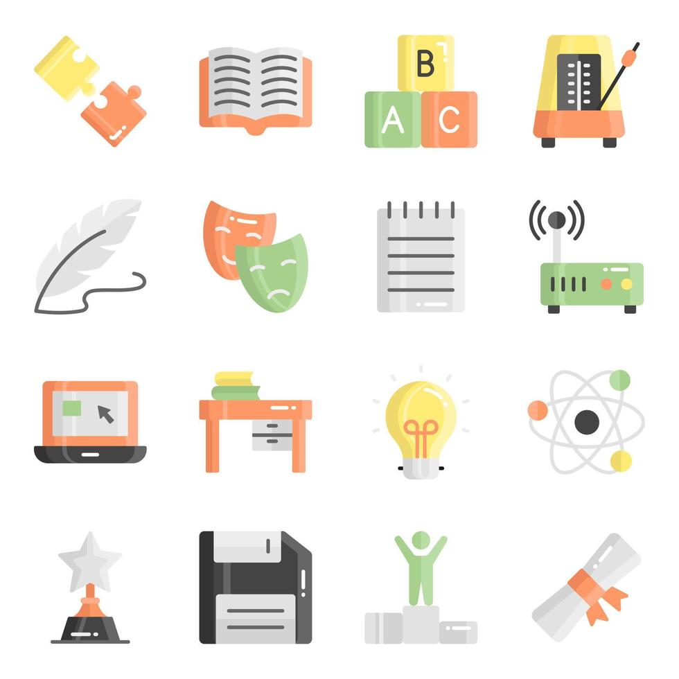Flat vector icons set, in flat design education, school, Collection of modern pictograms and university with elements for mobile concepts and web apps.