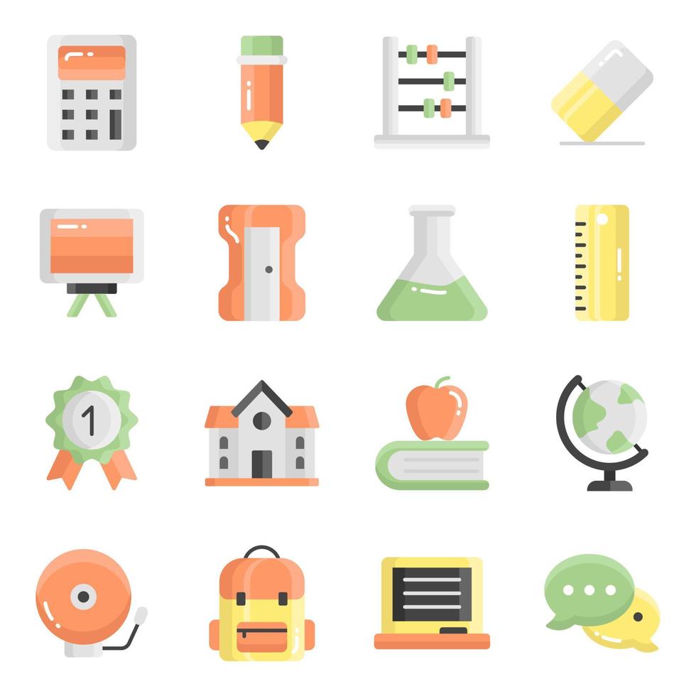 Flat vector icons set, in flat design education, school, Collection of modern pictograms and university with elements for mobile concepts and web apps.