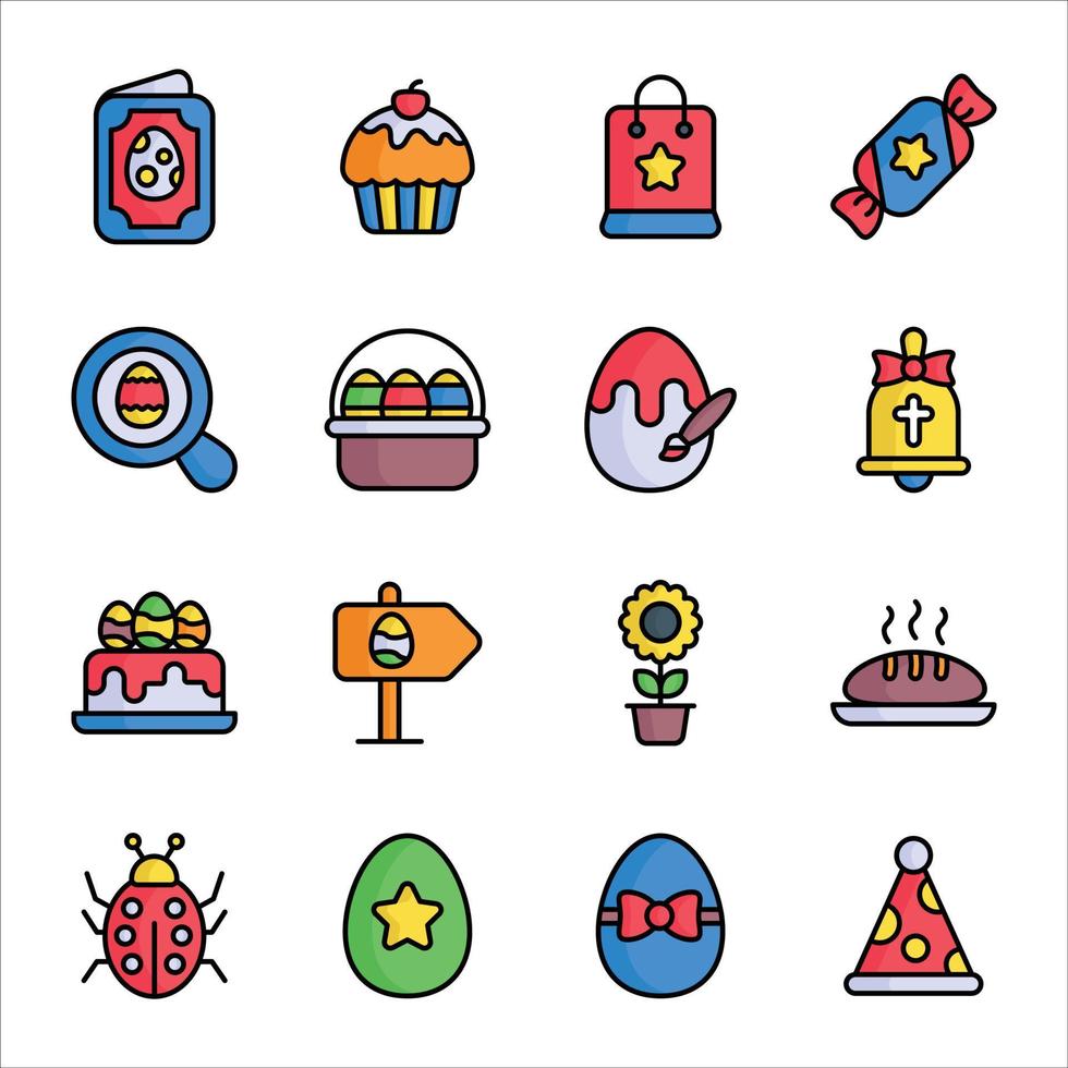 conjunto simple de iconos de vector de día de pascua