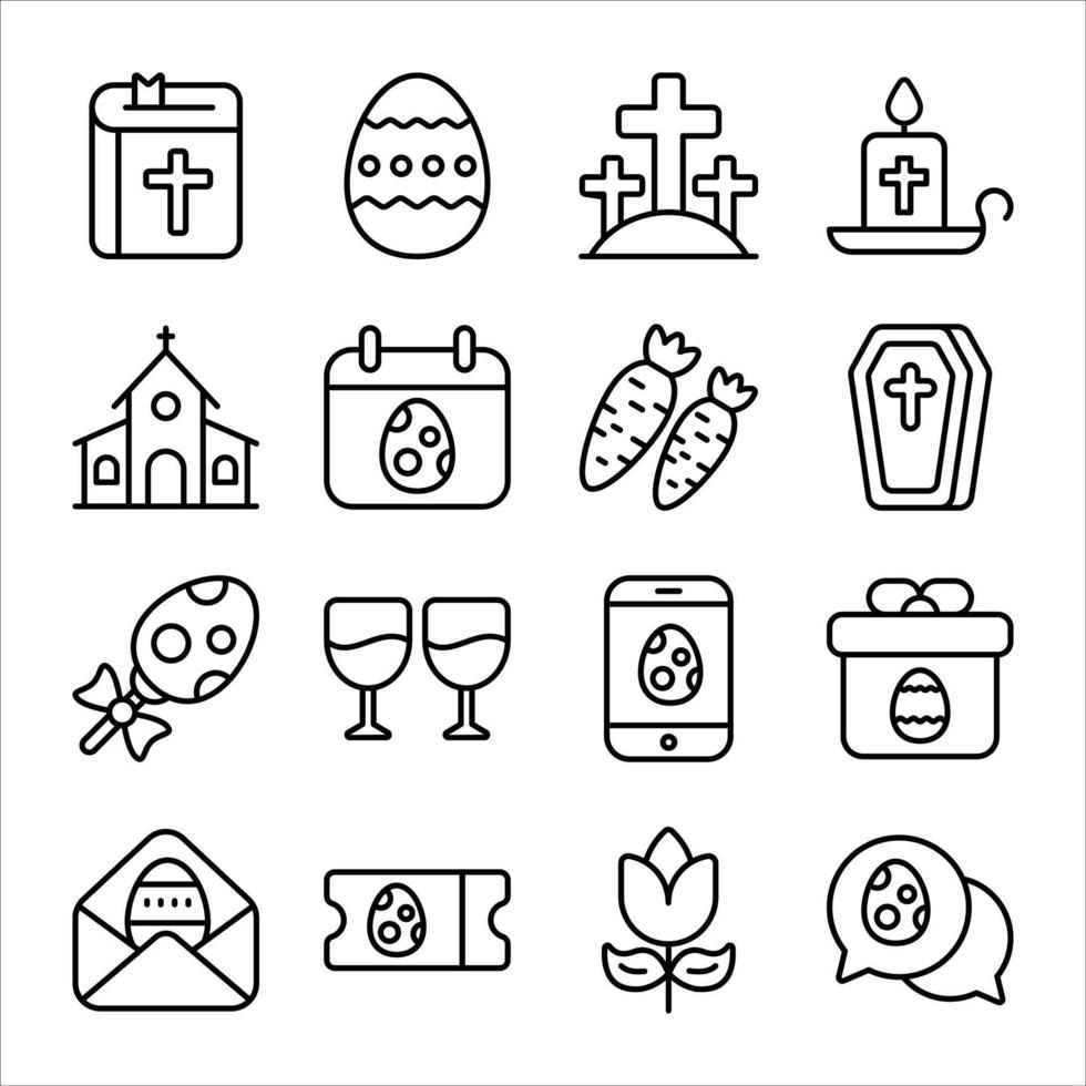 conjunto simple de iconos de vector de día de pascua