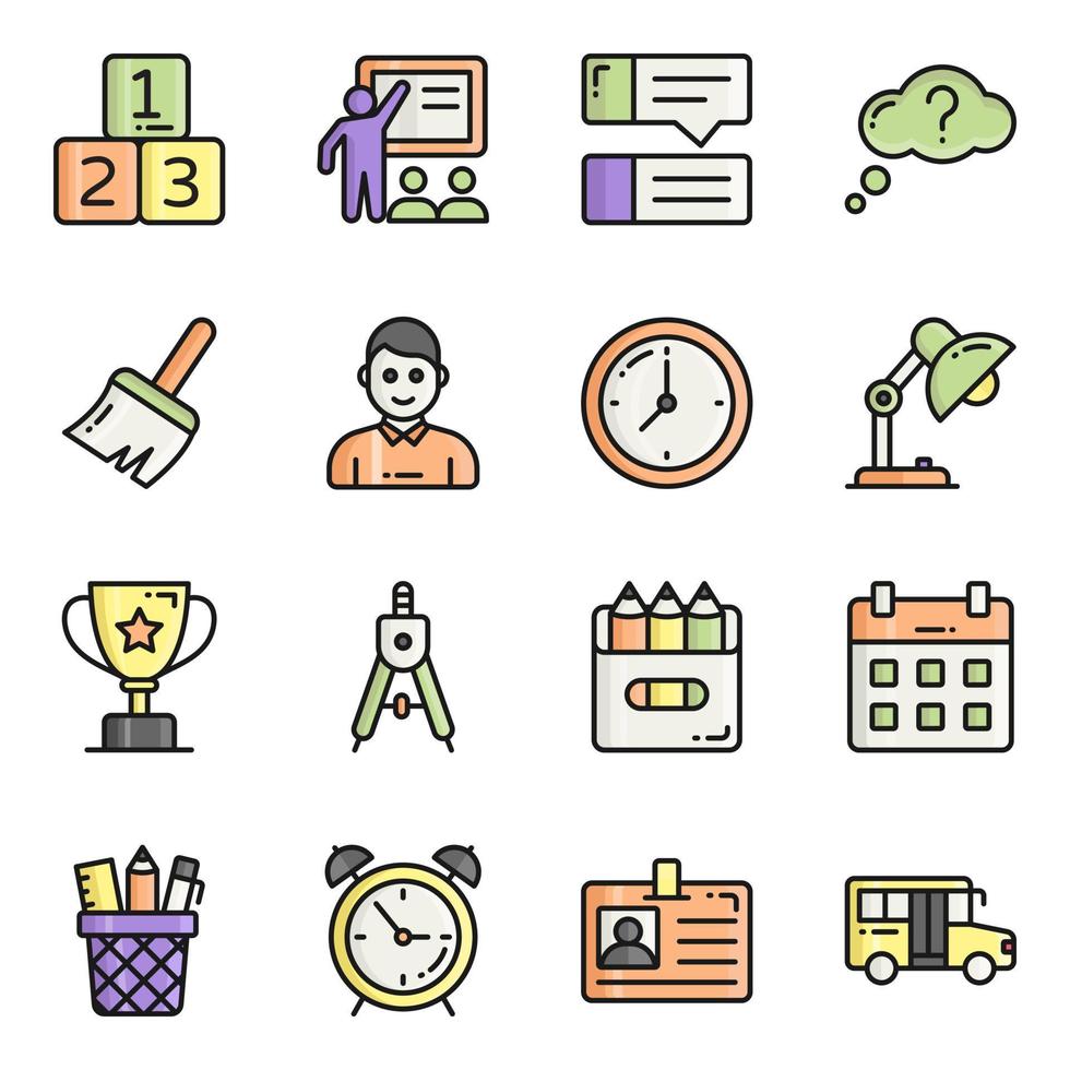 Colored line vector icons set, in flat design education, school, Collection of modern pictograms and university with elements for mobile concepts and web apps.