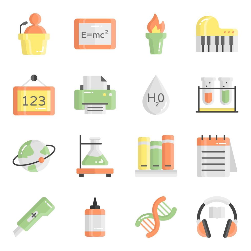 Flat vector icons set, in flat design education, school, Collection of modern pictograms and university with elements for mobile concepts and web apps.