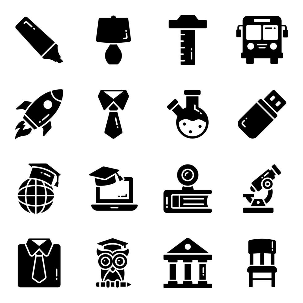 glyph vector icons set, in flat design education, school, Collection of modern pictograms and university with elements for mobile concepts and web apps.