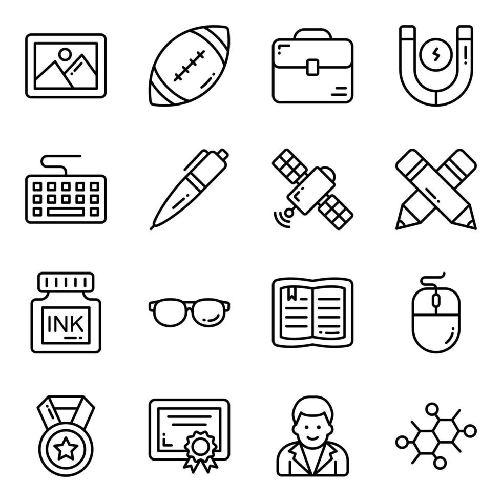 conjunto de iconos de vectores de educación, en educación de diseño plano, escuela, colección de pictogramas modernos y universidad con elementos para conceptos móviles y aplicaciones web.