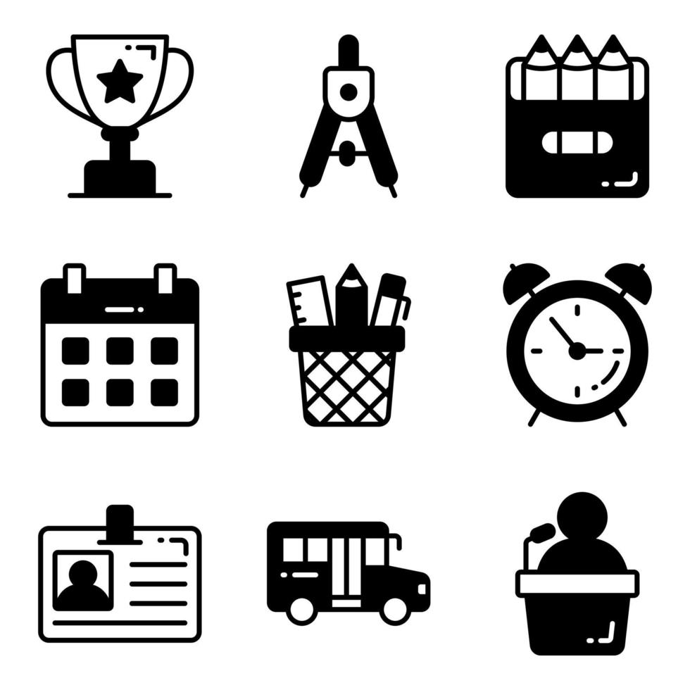 conjunto de iconos de vectores de educación, en educación de diseño plano, escuela, colección de pictogramas modernos y universidad con elementos para conceptos móviles y aplicaciones web.