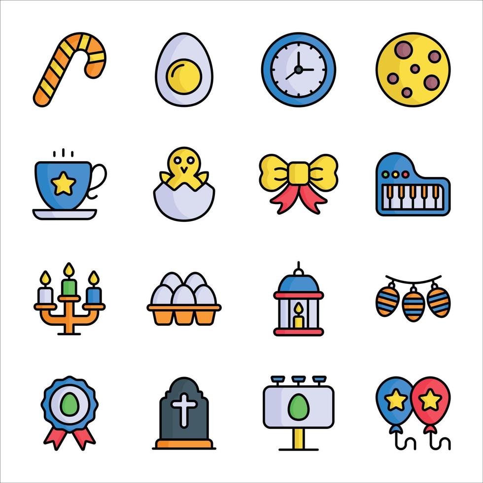 conjunto simple de iconos de vector de día de pascua