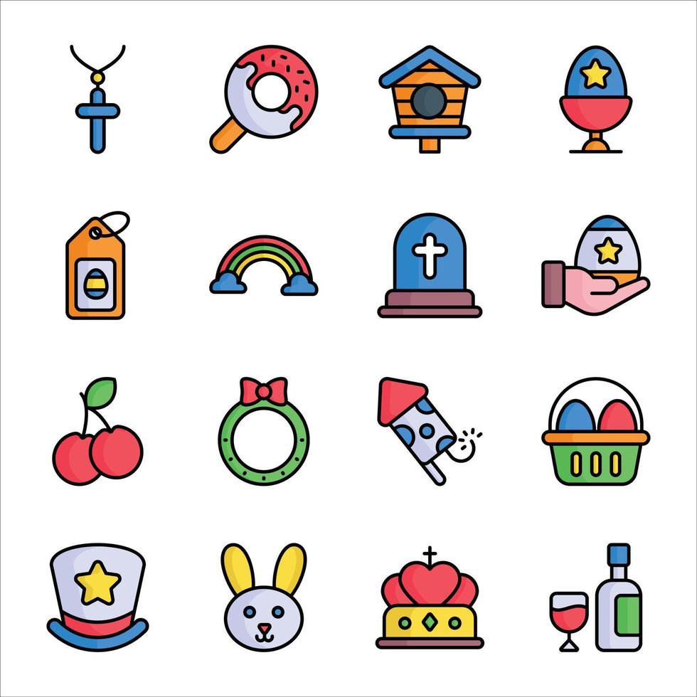 conjunto simple de iconos de vector de día de pascua