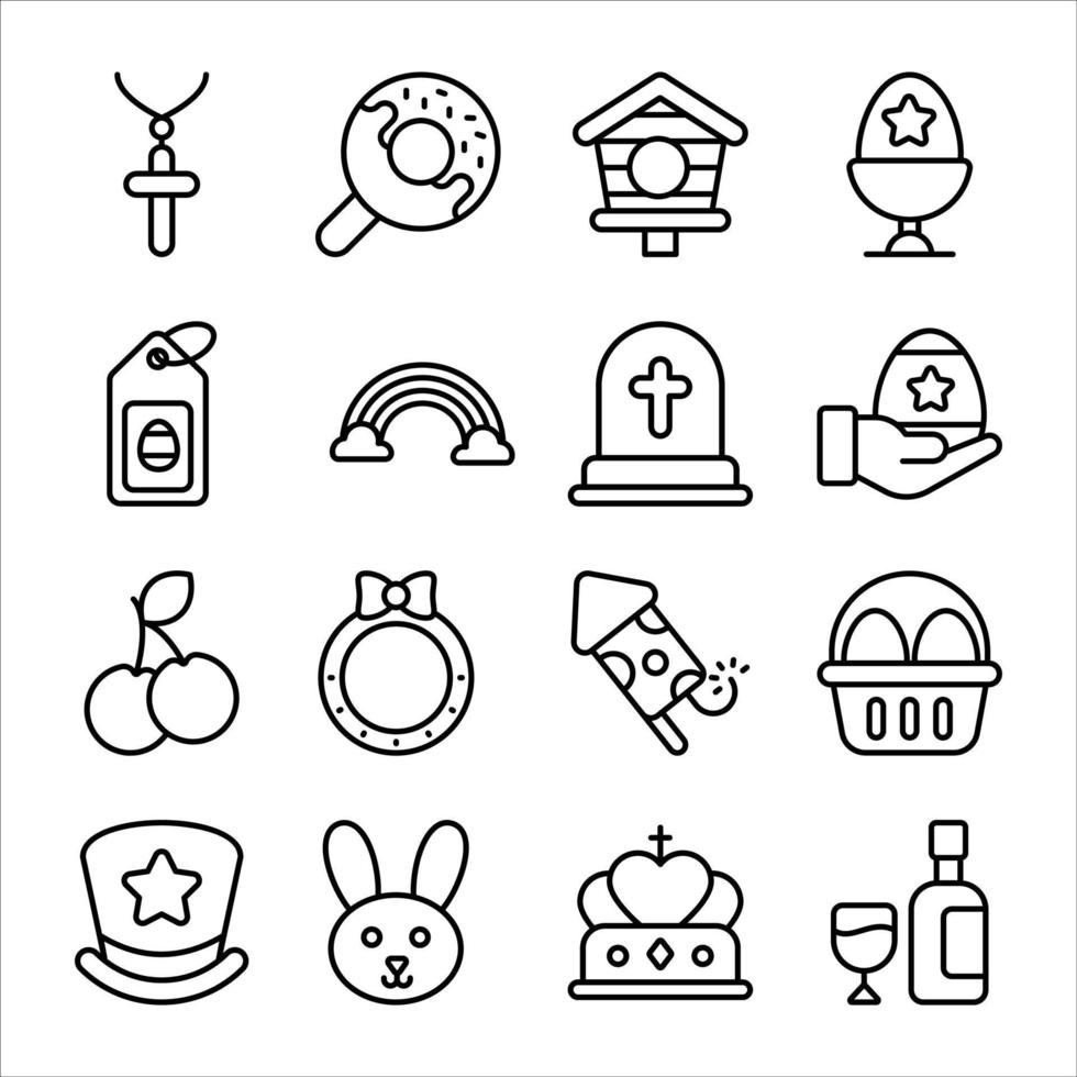 conjunto simple de iconos de vector de día de pascua