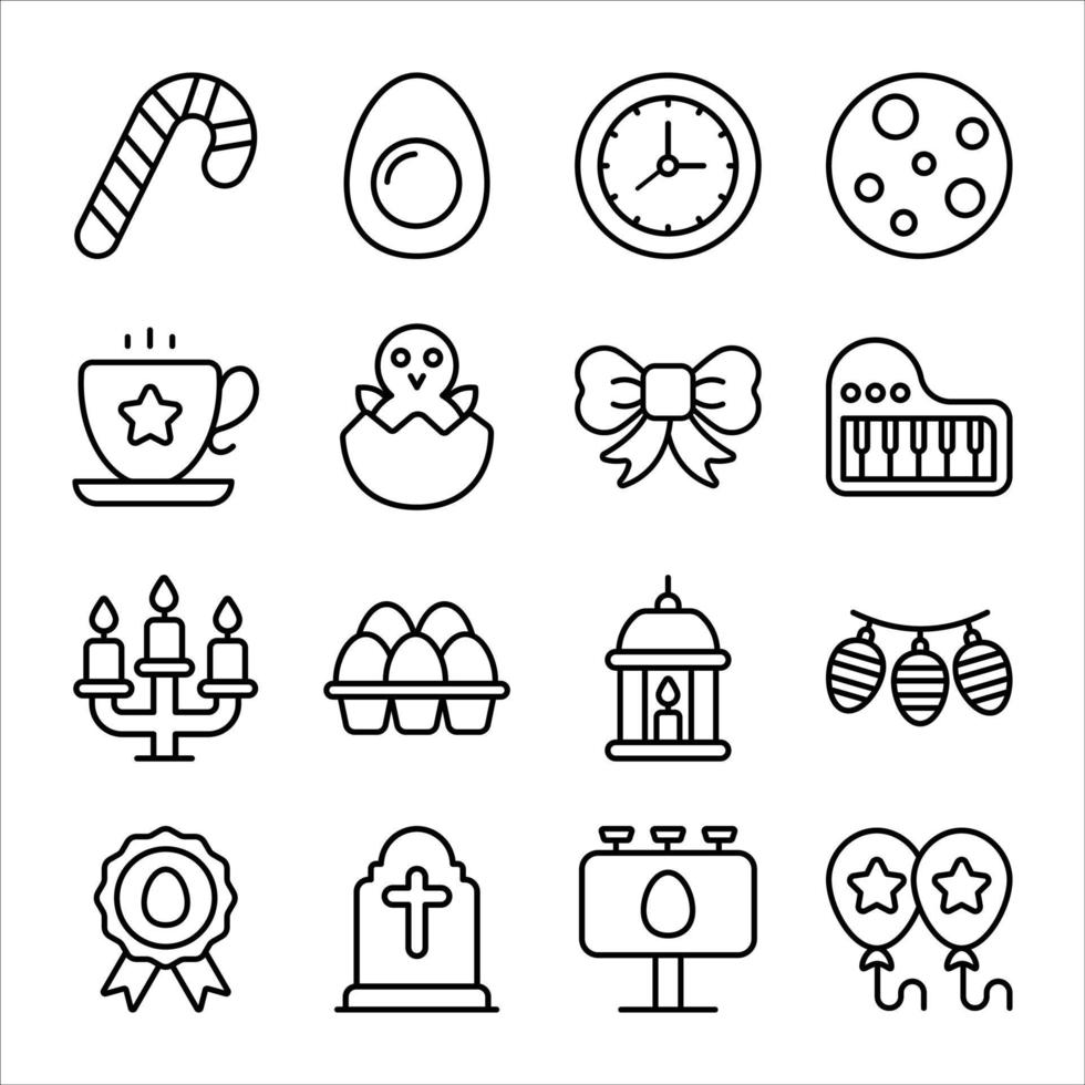 conjunto simple de iconos de vector de día de pascua