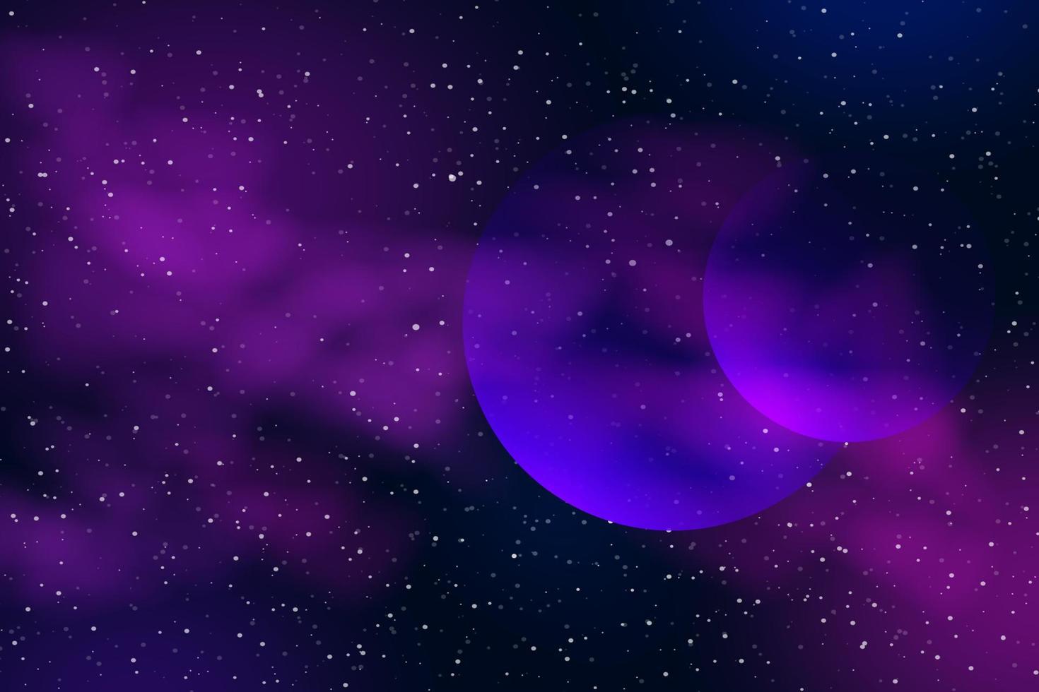 Horizontal space background with realistic nebula, stardust and planets. Night sky. Web design. Infinite universe. Vector illustration of galaxy. Concept of web banner