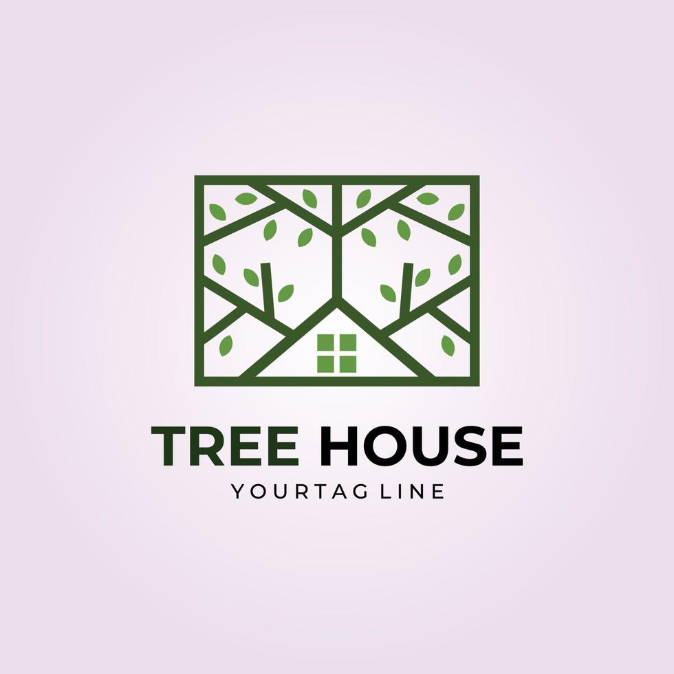 Tree house line art logo vector illustration design