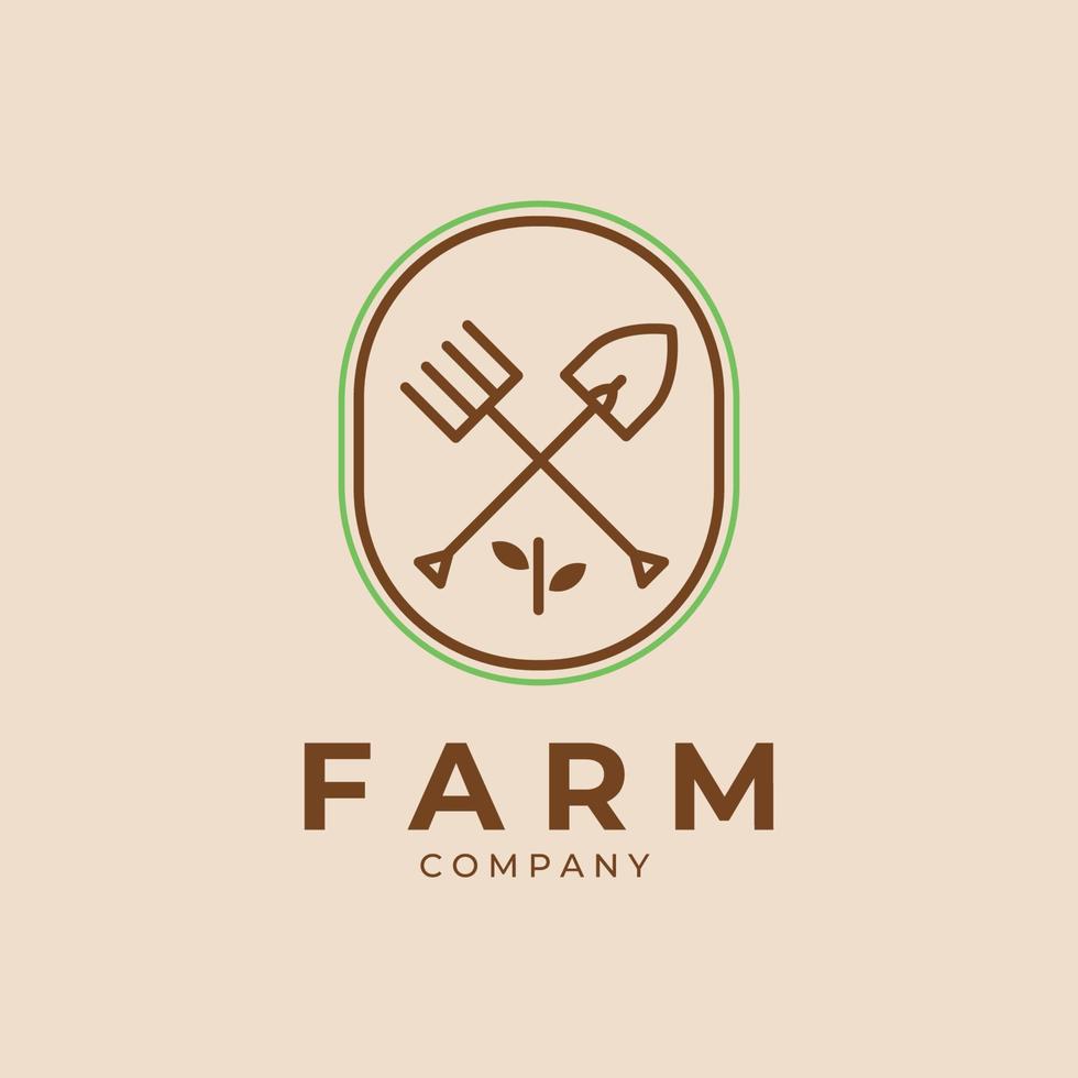 pitchfork and shovel badge logo vector minimalist illustration design