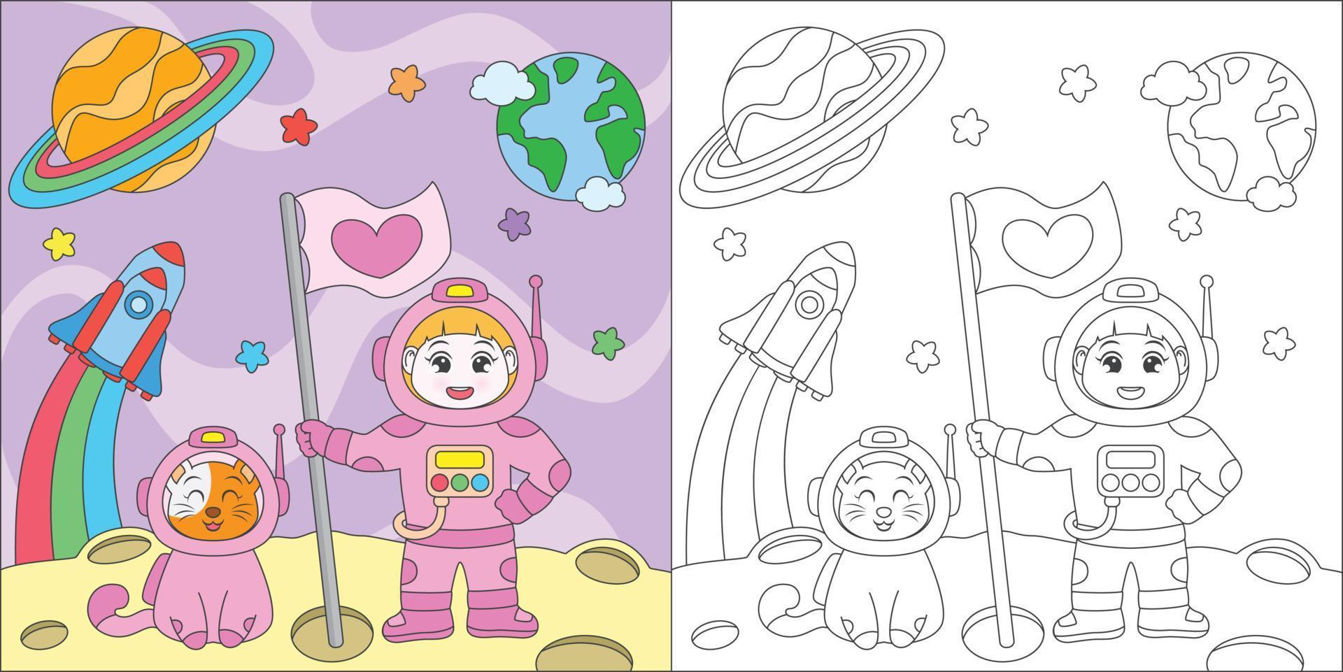 coloring astronaut girl vector