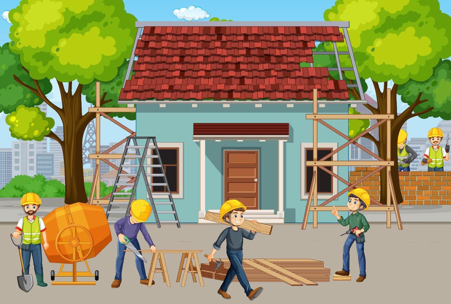 Construction site with workers vector