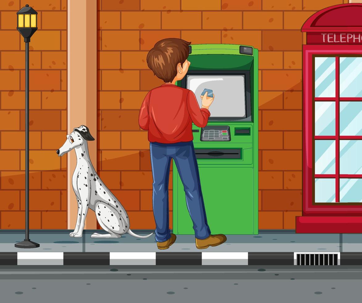 ATM machine street scene with people vector