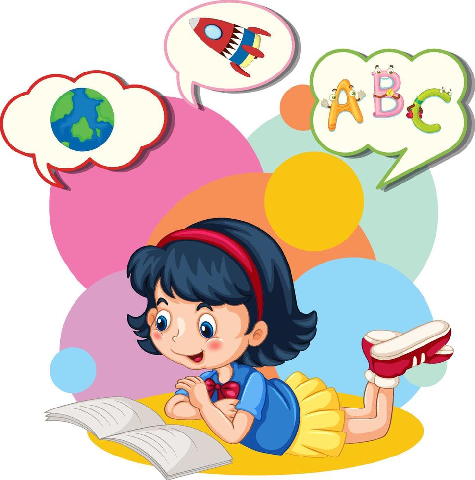 Speech bubble with girl reading book vector