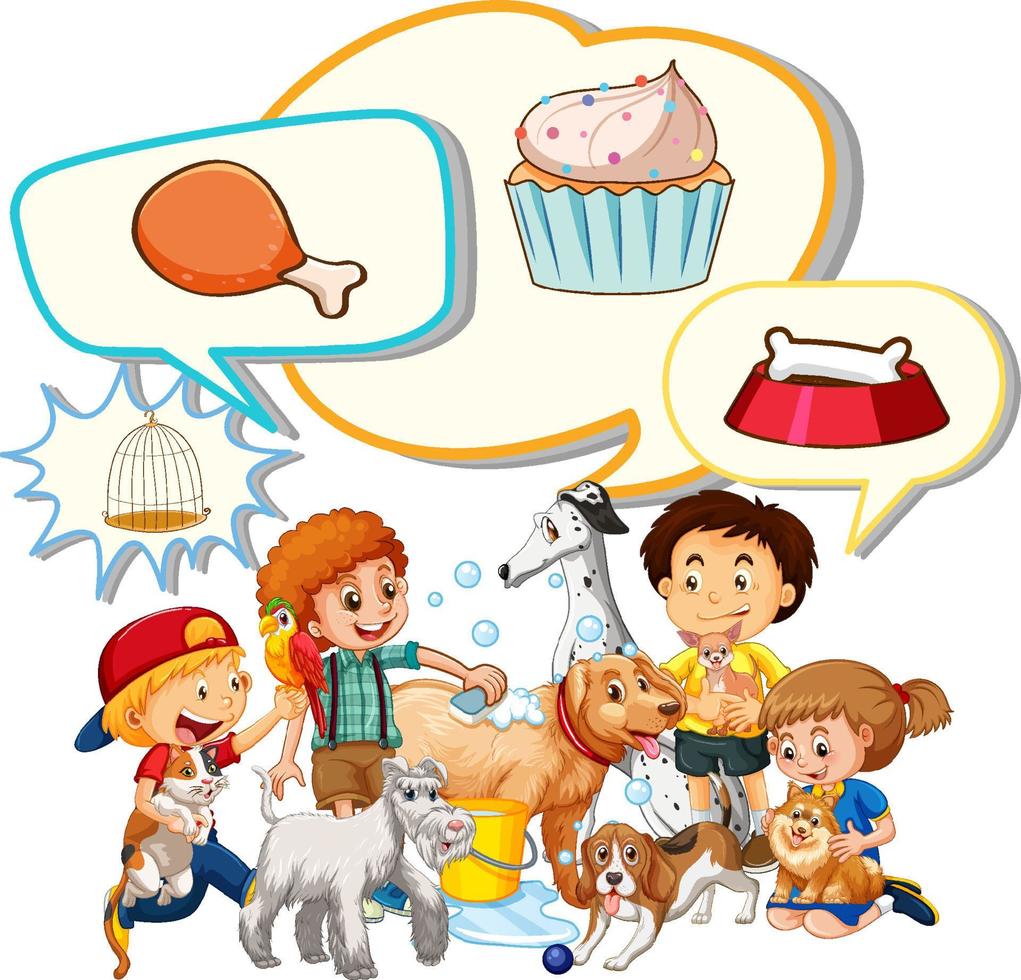 Kids and pets with thought bubbles vector