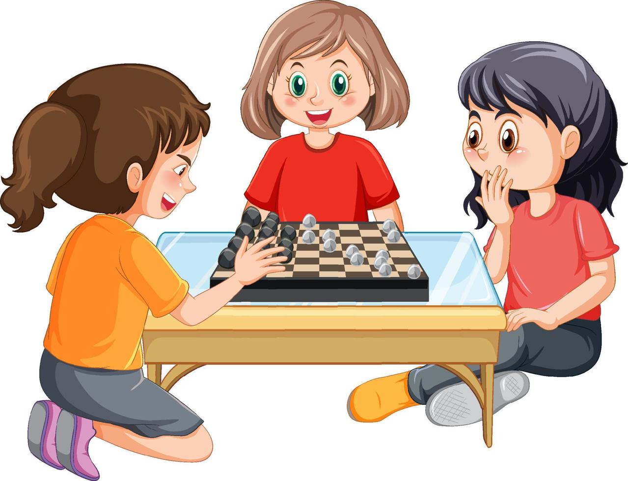 niños felices jugando al ajedrez sobre fondo blanco vector
